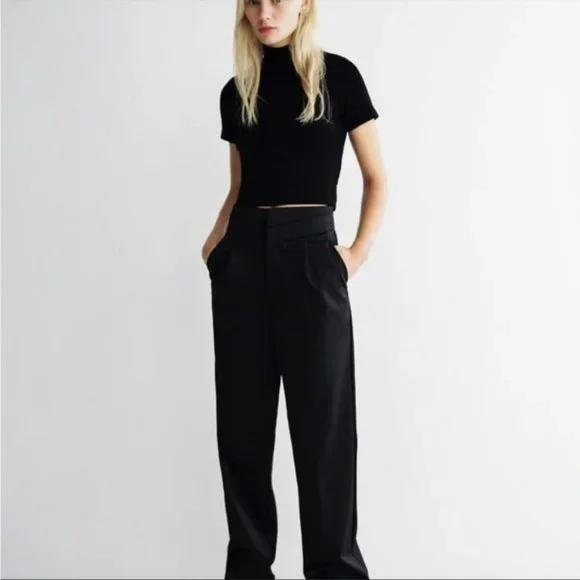 Zara High Neck Cropped Ribbed Top - Picture 1 of 4